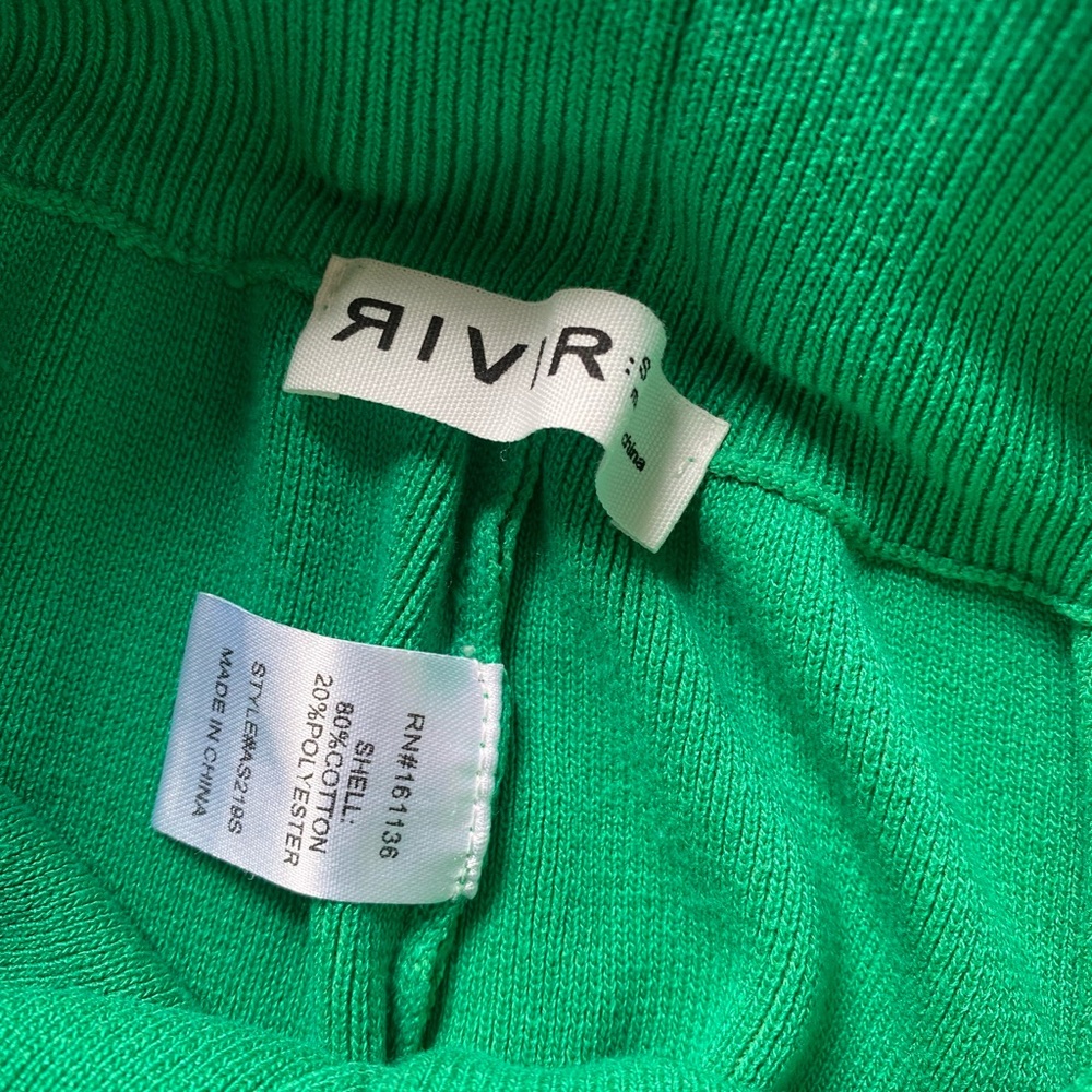 RIVR Green High Waisted Wide Leg Pants Stretch Knit Pull On Size S - Picture 8 of 13